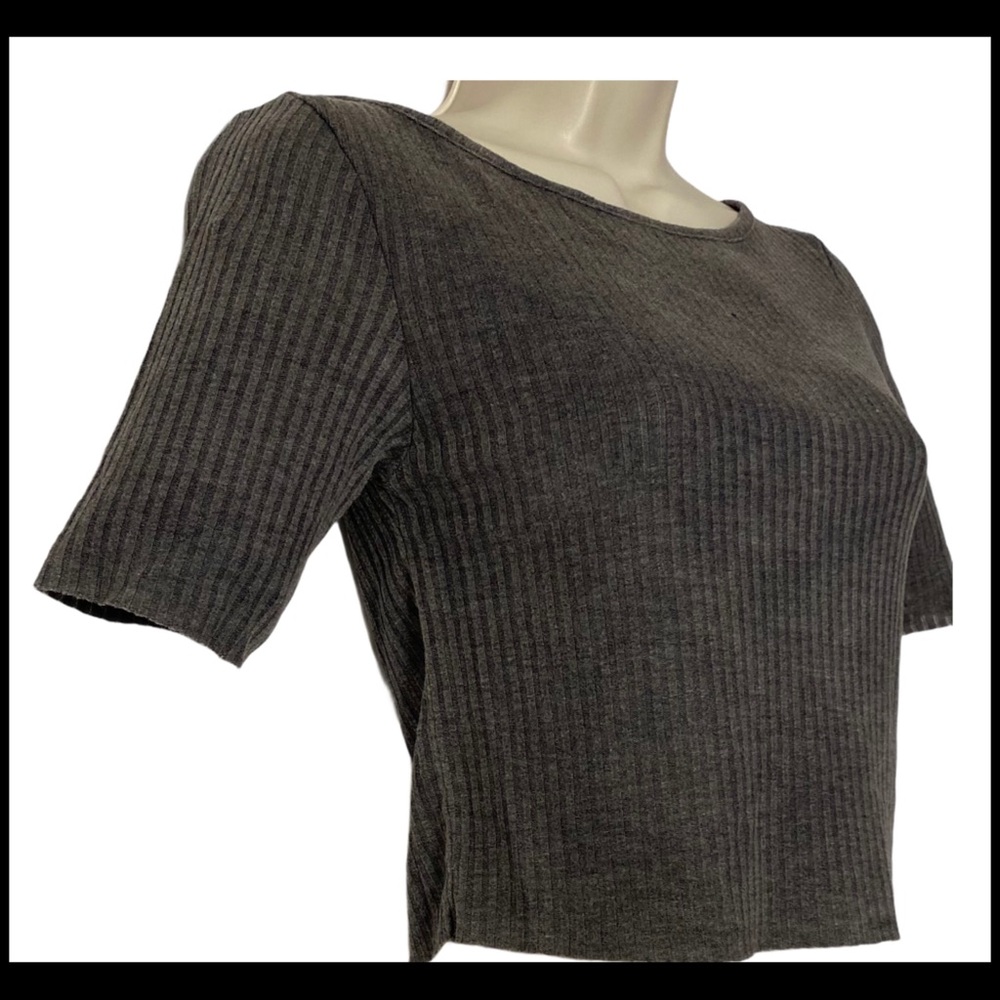 TOPSHOP NWT SLASH RIBBED CROP TEE GREY SZ 6 - Picture 13 of 14